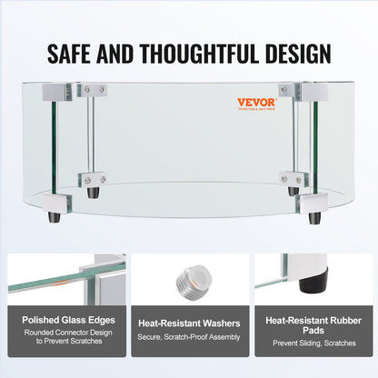 Fire Pit Wind Guard, 740 x 214mm Round Glass Flame Guard, 6mm Thick Fire Pit Accessories, Clear Tempered Glass Flame Guard for Propane, Gas, Outdoor, Patio, Backyard