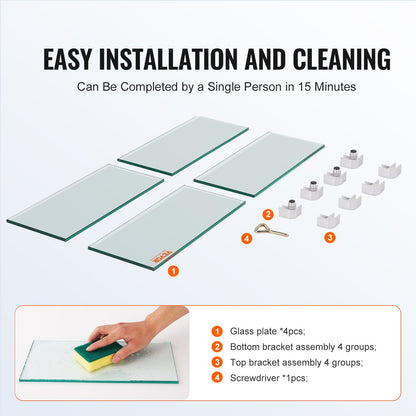 Gas Fire Pit Vindskydd för fyrkantigt brandbord, 380 x 380 x 180 mm Klart härdat vindskydd för eldstäder, 8 mm tjock fyrkantig glassköld, glaspanel med hårt hörnfäste och fötter