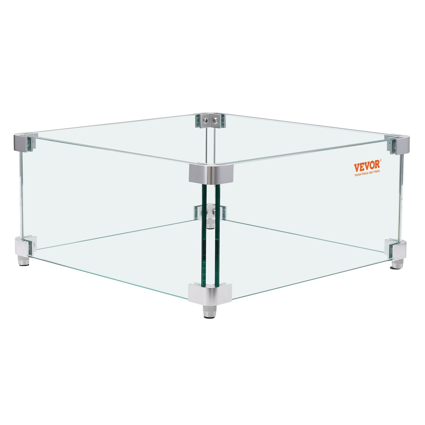 Gas Fire Pit Vindskydd för fyrkantigt brandbord, 380 x 380 x 180 mm Klart härdat vindskydd för eldstäder, 8 mm tjock fyrkantig glassköld, glaspanel med hårt hörnfäste och fötter