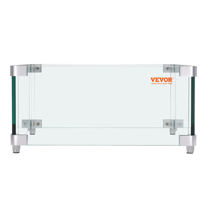 Gas Fire Pit Vindskydd för fyrkantigt brandbord, 380 x 380 x 180 mm Klart härdat vindskydd för eldstäder, 8 mm tjock fyrkantig glassköld, glaspanel med hårt hörnfäste och fötter