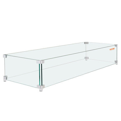 Gas Fire Pit Vindskydd för fyrkantigt brandbord, 595 x 190 x 165 mm Klart härdat vindskydd för eldstäder, 8 mm tjock fyrkantig glassköld, glaspanel med hårt hörnfäste och fötter