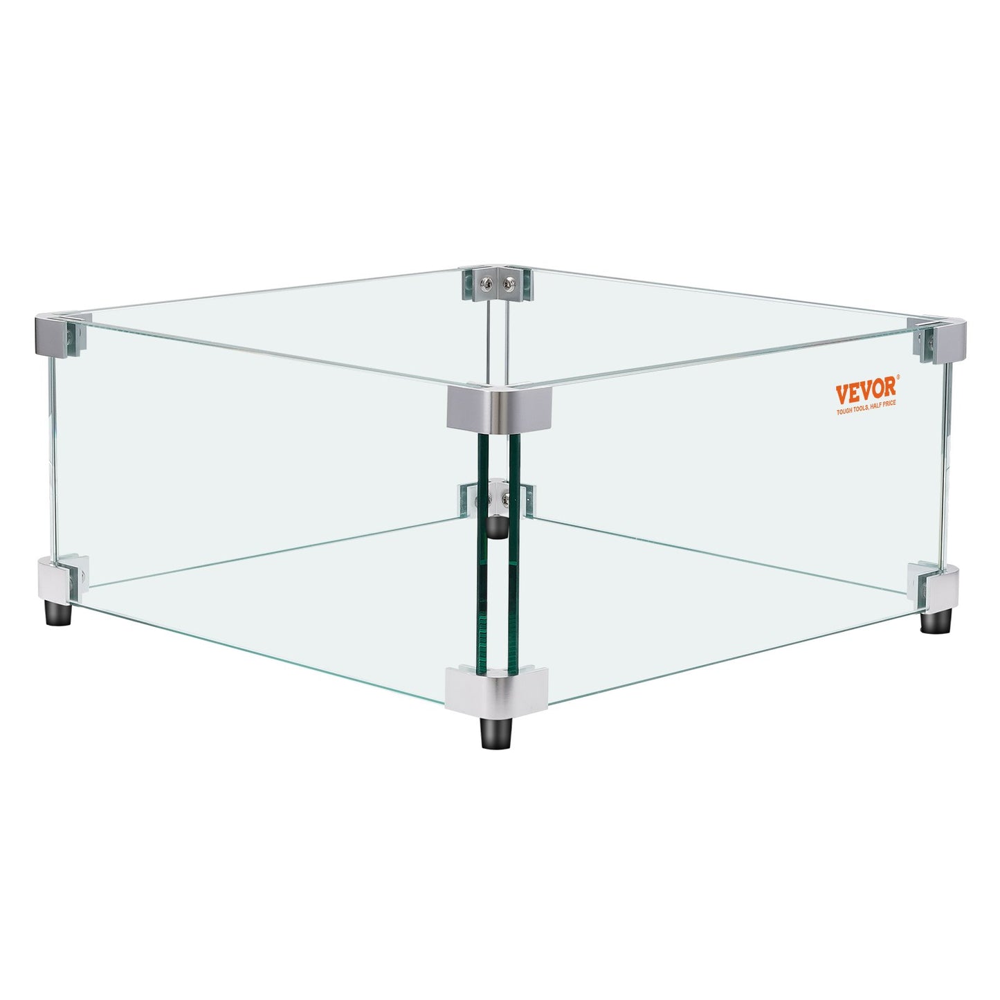 Gas Fire Pit Vindskydd för fyrkantigt brandbord, 543 x 543 x 191 mm Klart härdat vindskydd för eldstäder, 8 mm tjock fyrkantig glassköld, glaspanel med hårda hörnfäste och fötter