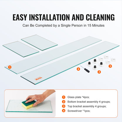 Glass Wind Guard for Rectangular Fire Pit Table 31 x 12.5 x 6.5 Inch, 0.31 inch Thick and Sturdy Tempered Glass Panel with Hard Aluminum Corner Bracket & Rubber Feet, Easy to Assemble