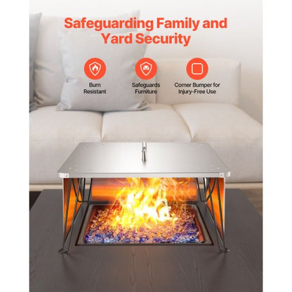 Fireplace heat deflector 645x645x370 mm Burner guard Stainless Steel