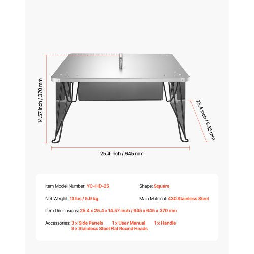 Fireplace heat deflector 645x645x370 mm Burner guard Stainless Steel