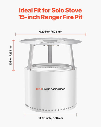 Fire Pit Heat Deflector for Solo Stove Ranger, 20 inch Round for Wood Burning Fire Pit, 304 Stainless Steel Heat Diffuser, Detachable Burner Cover Camping Accessories