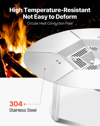 Fire Pit Heat Deflector for Solo Stove Yukon, 25 inch Bonfire Round for Wood Burning Fire Pit, 304 Stainless Steel Heat Diffuser, Detachable Burner Cover Camping Accessories