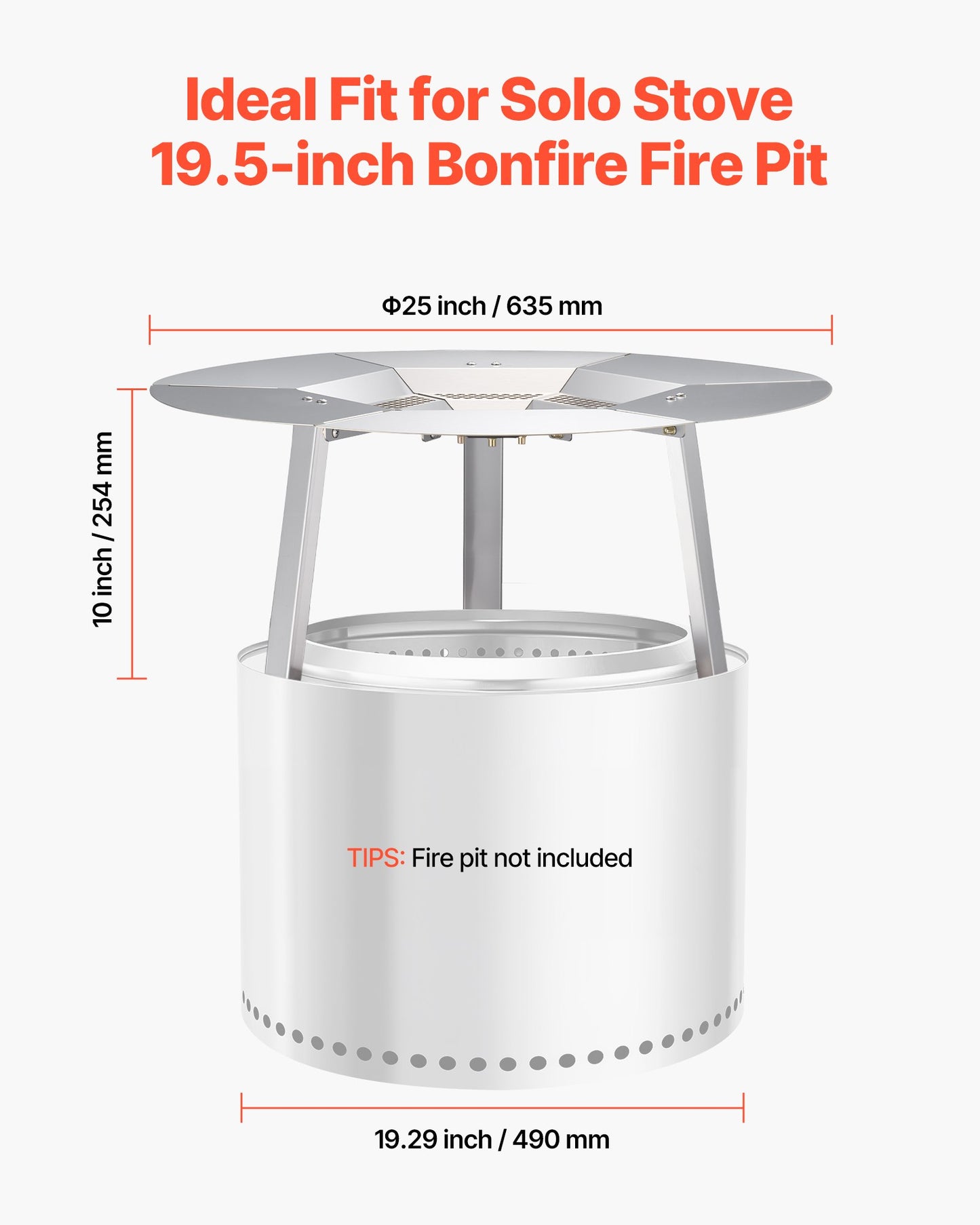 Fire Pit Heat Deflector for Solo Stove Yukon, 25 inch Bonfire Round for Wood Burning Fire Pit, 304 Stainless Steel Heat Diffuser, Detachable Burner Cover Camping Accessories