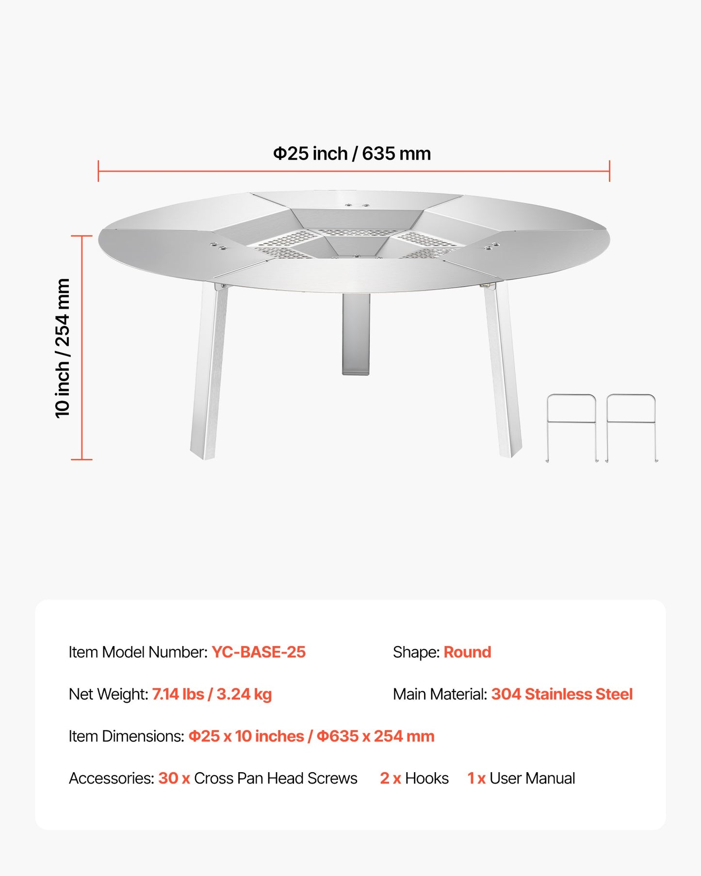 Fire Pit Heat Deflector for Solo Stove Yukon, 25 inch Bonfire Round for Wood Burning Fire Pit, 304 Stainless Steel Heat Diffuser, Detachable Burner Cover Camping Accessories