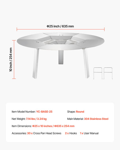 Fire Pit Heat Deflector for Solo Stove Yukon, 25 inch Bonfire Round for Wood Burning Fire Pit, 304 Stainless Steel Heat Diffuser, Detachable Burner Cover Camping Accessories