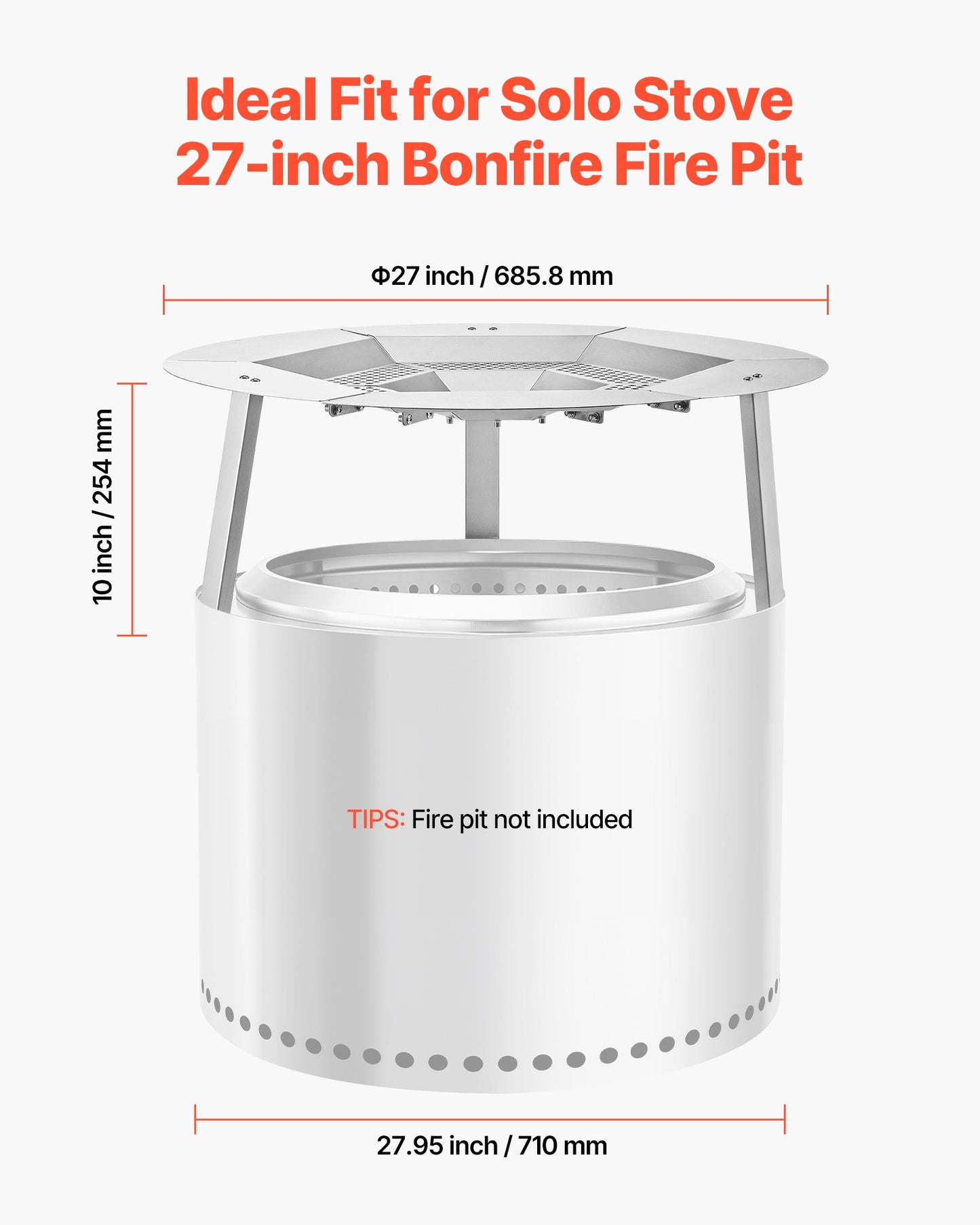 Fire Pit Heat Deflector for Solo Stove Yukon, 27 inch Bonfire Round for Wood Burning Fire Pit, 304 Stainless Steel Heat Diffuser, Detachable Burner Cover Camping Accessories