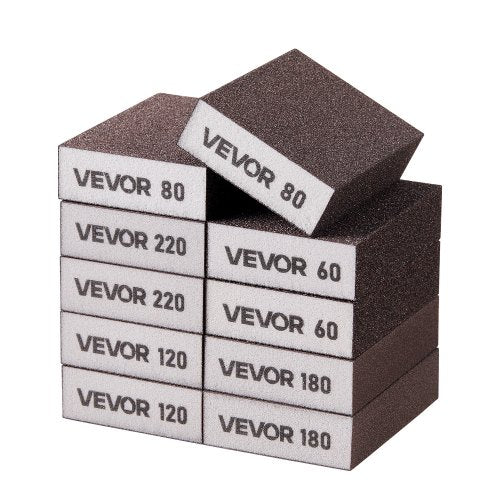 Sanding Sponge, 10 Pcs, 60/80/120/180/220 Grit Assortment(2 Each), Washable and Reusable Sanding Blocks for Dry & Wet Use, Coarse to Fine Sandpaper Blocks, for Drywall Wood Metal Furniture