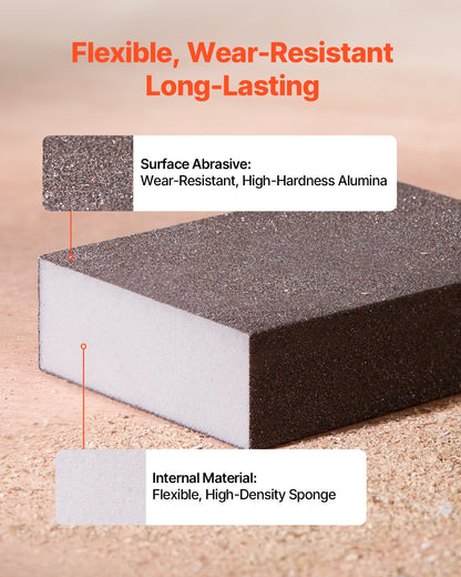 Sanding Sponge, 4 Pcs, 60/80/120/220 Grit Assortment, Washable and Reusable Sanding Blocks for Dry & Wet Use, Coarse to Fine Sandpaper Blocks, for Polishing Drywall Wood Plastic Metal Furniture