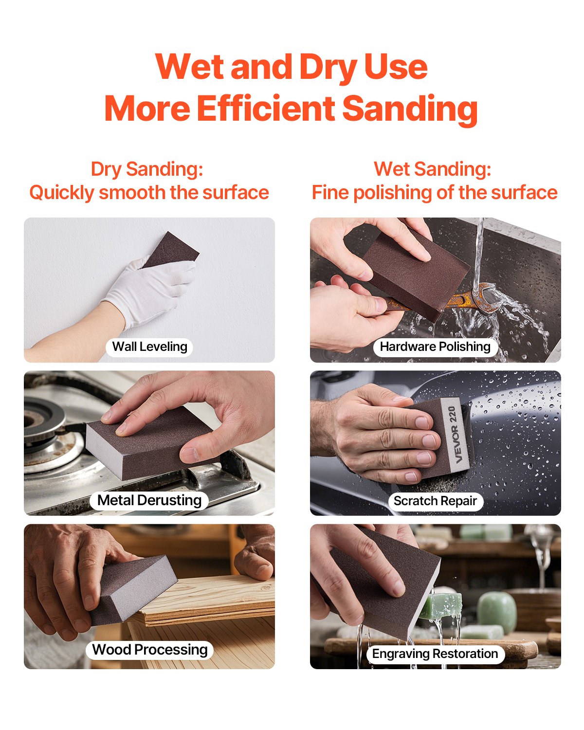 Sanding Sponge, 4 Pcs, 60/80/120/220 Grit Assortment, Washable and Reusable Sanding Blocks for Dry & Wet Use, Coarse to Fine Sandpaper Blocks, for Polishing Drywall Wood Plastic Metal Furniture