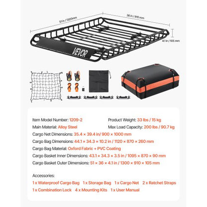 Dachgepäckträger-Gepäckträgerkorb 51 x 36 x 4,1 Zoll Autodach-Gepäckträger | EU