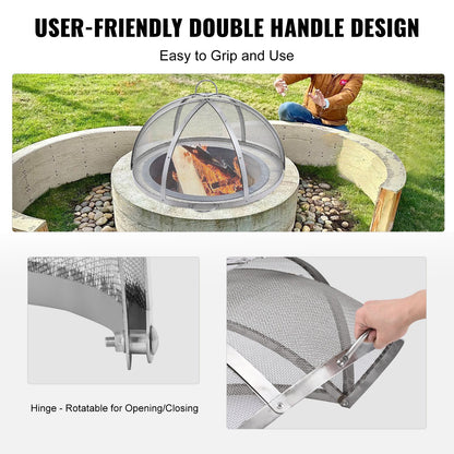 Firepit Spark Screen Lid, 36" Diameter, Outdoor Firepit Ring Cover Round Accessories, Fire Pit Metal Cover, Easy-Opening Stainless Steel Fire Ring Covers for Outdoor Patio Fire Pits Backyard