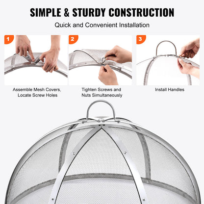 Firepit Spark Screen Lid, 36" Diameter, Outdoor Firepit Ring Cover Round Accessories, Fire Pit Metal Cover, Easy-Opening Stainless Steel Fire Ring Covers for Outdoor Patio Fire Pits Backyard
