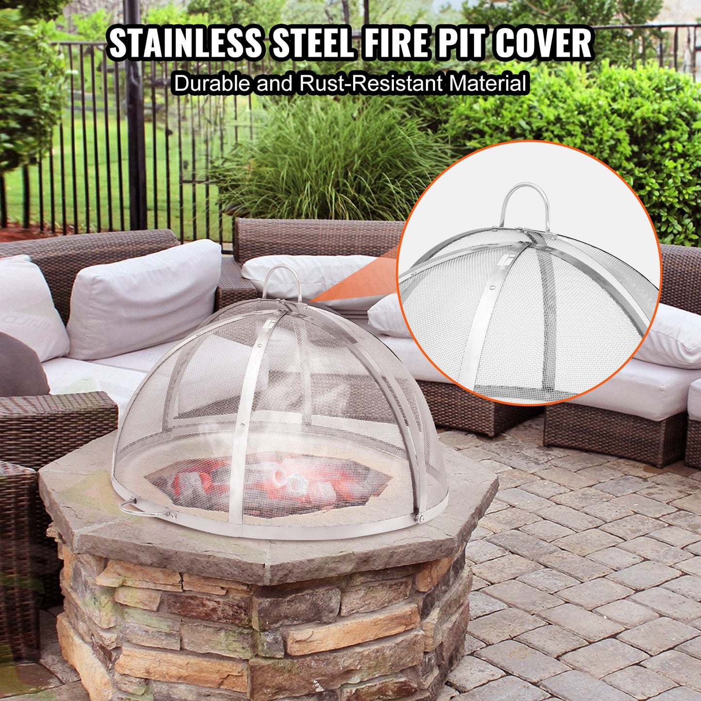 Firepit Spark Screen Cover, 40" Diameter, Outdoor Firepit Ring Cover Round Accessories, Fire Pit Metal Cover, Easy-Open Stainless Steel Fire Ring Cover for Outdoor Patio Fire Pits Backyard