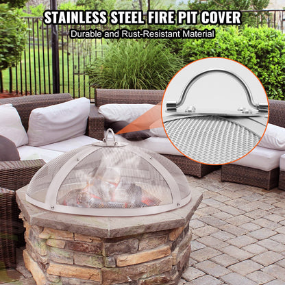 Fire Pit Spark Screen Round 27", Reinforced Heavy Duty Steel Metal Cover, Outdoor Firepit Cover, Easy Opening Top Screen Cover Round with Ring Handle for Outdoor Patio Fire Pit Backyard