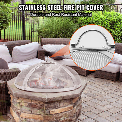 Fire Pit Spark Screen Round 36", Reinforced Heavy Duty Steel Metal Cover, Outdoor Firepit Cover, Easy-Open Top Screen Covers Round with Ring Handle for Outdoor Patio Fire Pit Backyard