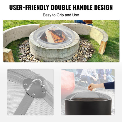 Fire Pit Spark Screen Round 36", Reinforced Heavy Duty Steel Metal Cover, Outdoor Firepit Cover, Easy-Open Top Screen Covers Round with Ring Handle for Outdoor Patio Fire Pit Backyard