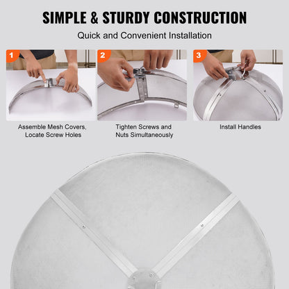 Fire Pit Spark Screen Round 40", Reinforced Heavy Duty Steel Metal Cover, Outdoor Fire Pit Cover, Easy-Open Top Screen Covers Round with Ring Handle for Outdoor Patio with Fire Pits Backyard