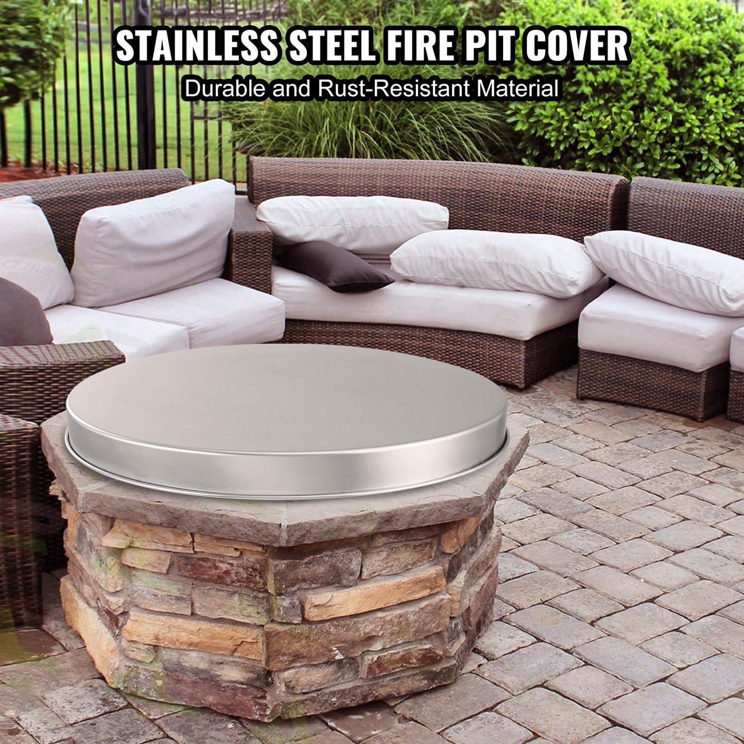 Fire Pit Lock Cover, 27" Portable Firepit Spark Screen, Stainless Steel Metal Cover, Easy-Open Outdoor Wood Burning and Camping Stove Accessories, for Outdoor Patio Fire Pit Backyard