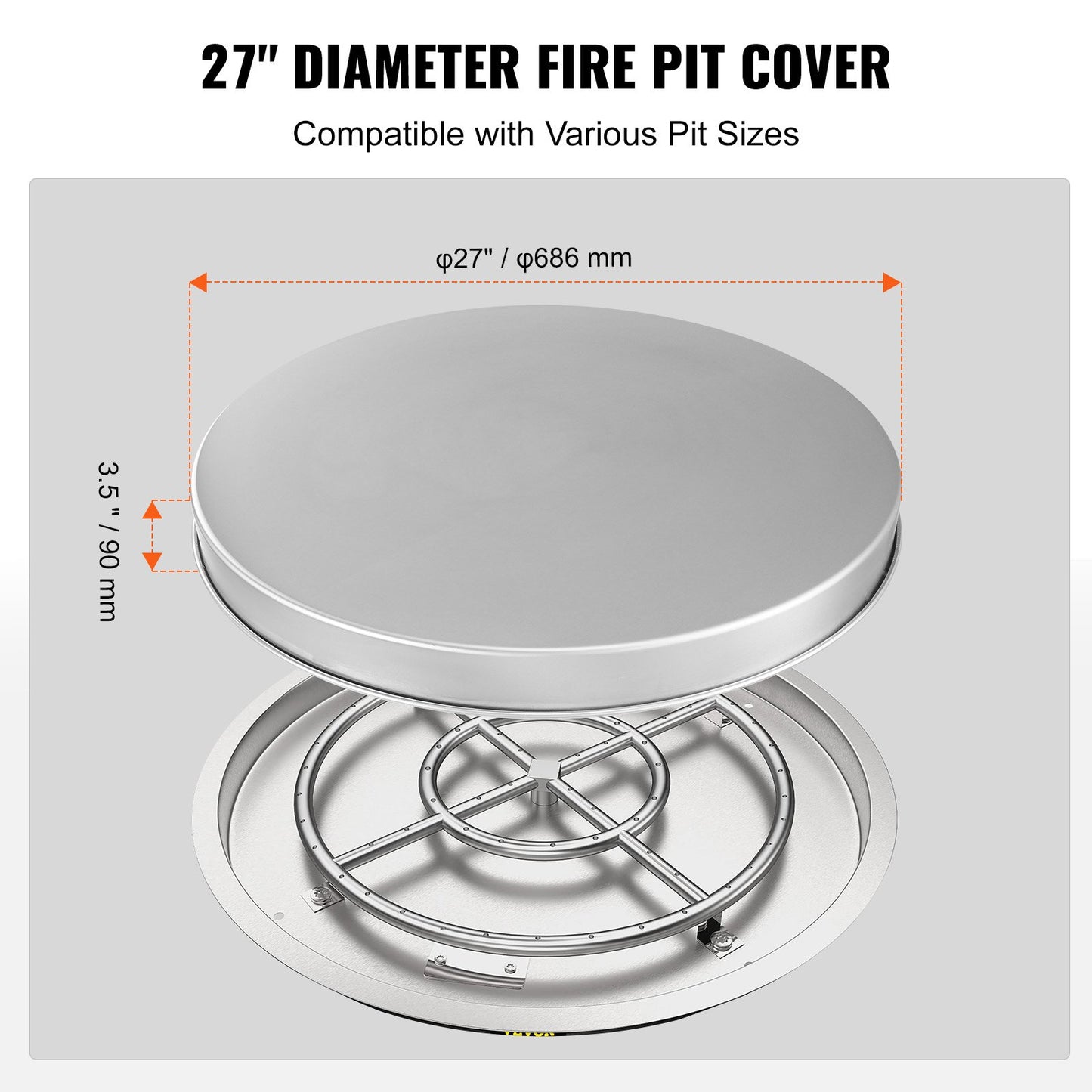 Fire Pit Lock Cover, 27" Portable Firepit Spark Screen, Stainless Steel Metal Cover, Easy-Open Outdoor Wood Burning and Camping Stove Accessories, for Outdoor Patio Fire Pit Backyard