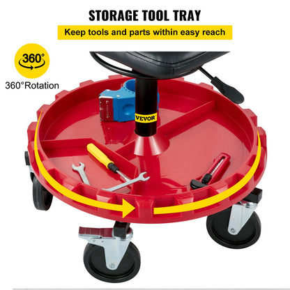 Rolling Gear Seat, 300LBS Capacity, 18"-23" Height Adjustable, Mobile Mechanic Garage Stool with Tool Tray and 5" Casters, Pneumatic Stool for Workshop, Garage, Auto Repair Shop