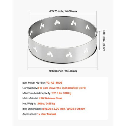Kaminständer für Kaminofen Solo, Kamin, 49,5 cm, rauchfreier Kaminring