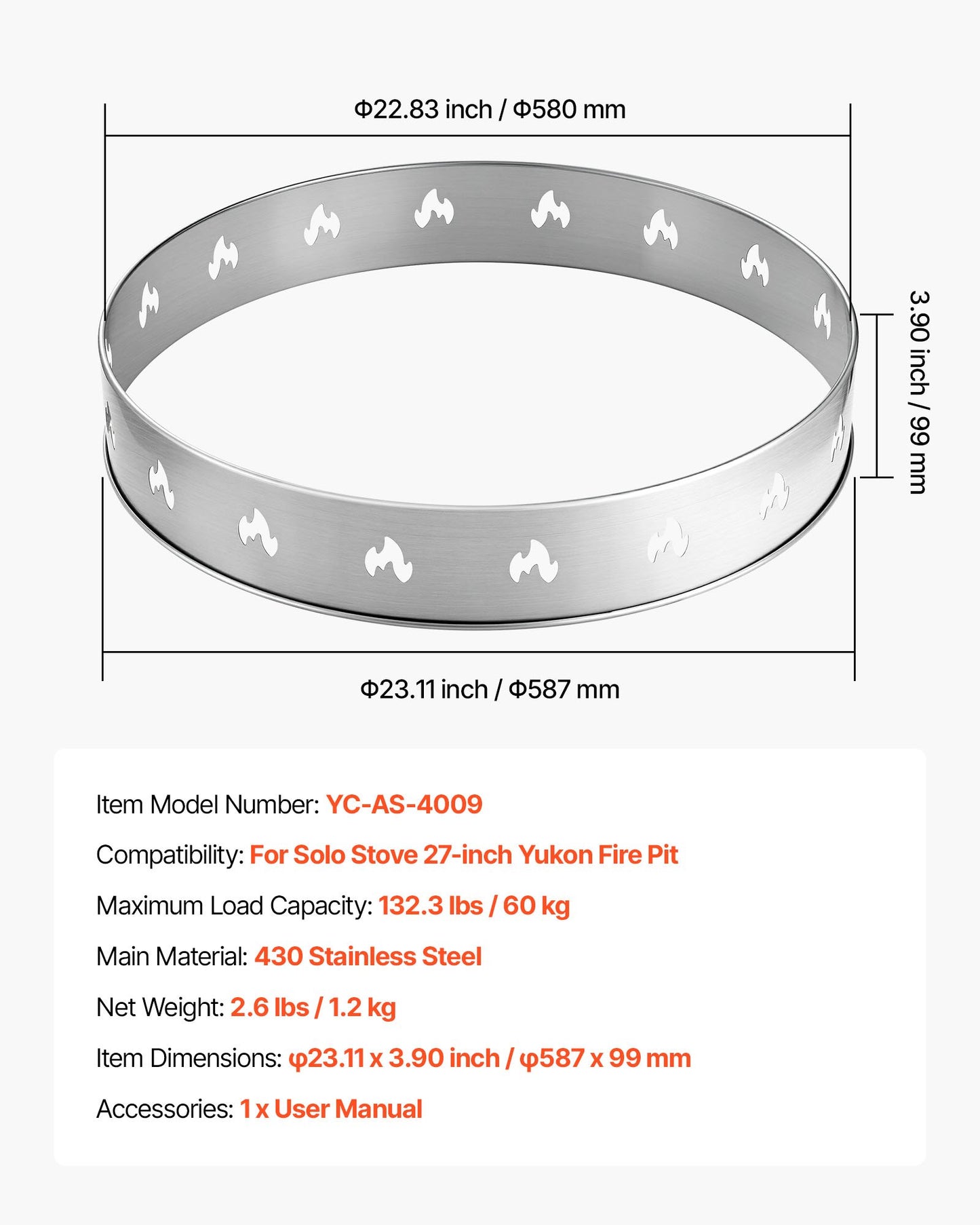 Fire Pit Stand for Solo Stove Bonfire,27 Inch Smokeless Fire Pit Ring,Stainless Steel Fireplace Stove Ranger Support Frame Accessory, Portable Outdoor Camping Holder Tools for Fireplace