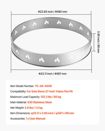 Fire Pit Stand for Solo Stove Bonfire,27 Inch Smokeless Fire Pit Ring,Stainless Steel Fireplace Stove Ranger Support Frame Accessory, Portable Outdoor Camping Holder Tools for Fireplace