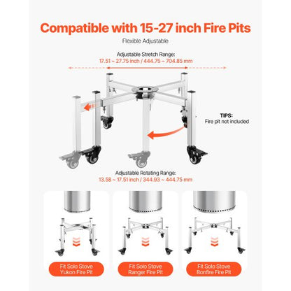 Fireplace stand 38-68.6 cm adjustable with 4 wheels for Solo stove