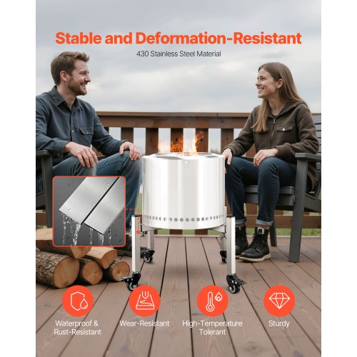 Fireplace stand 38-68.6 cm adjustable with 4 wheels for Solo stove