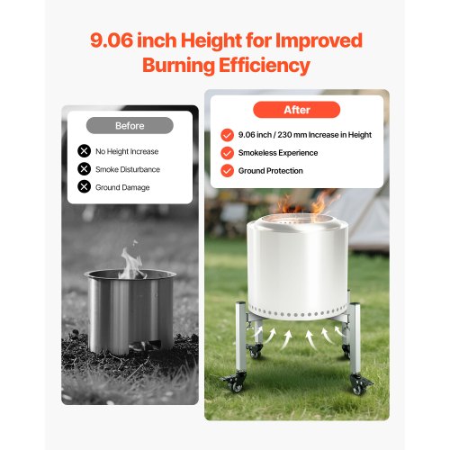 Fireplace stand 38-68.6 cm adjustable with 4 wheels for Solo stove