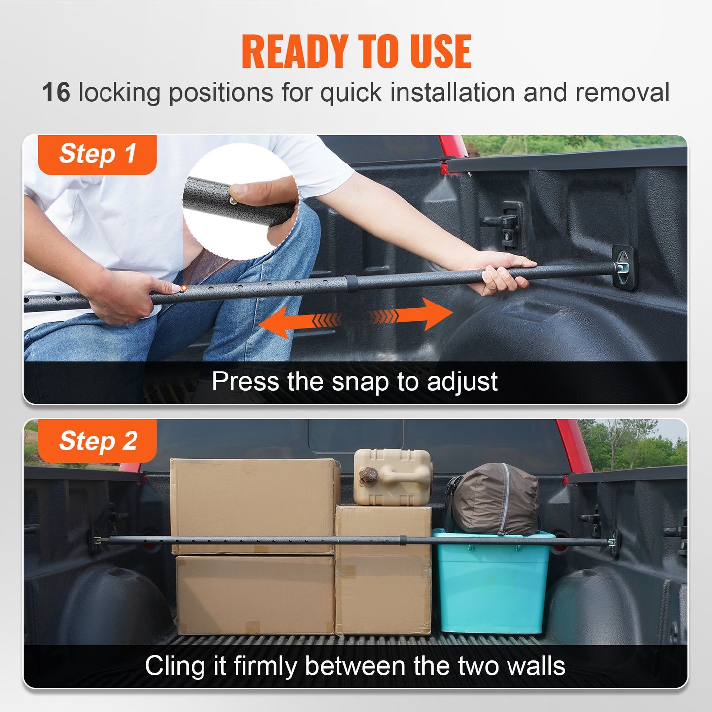 KFFKFF Cargo Stabilizer, Adjustable Truck Bed Bar from 40" to 73", Robust Steel Load Bar with 220 lbs Limit, Cargo Stop Bar for Pickup Truck Bed, SUV