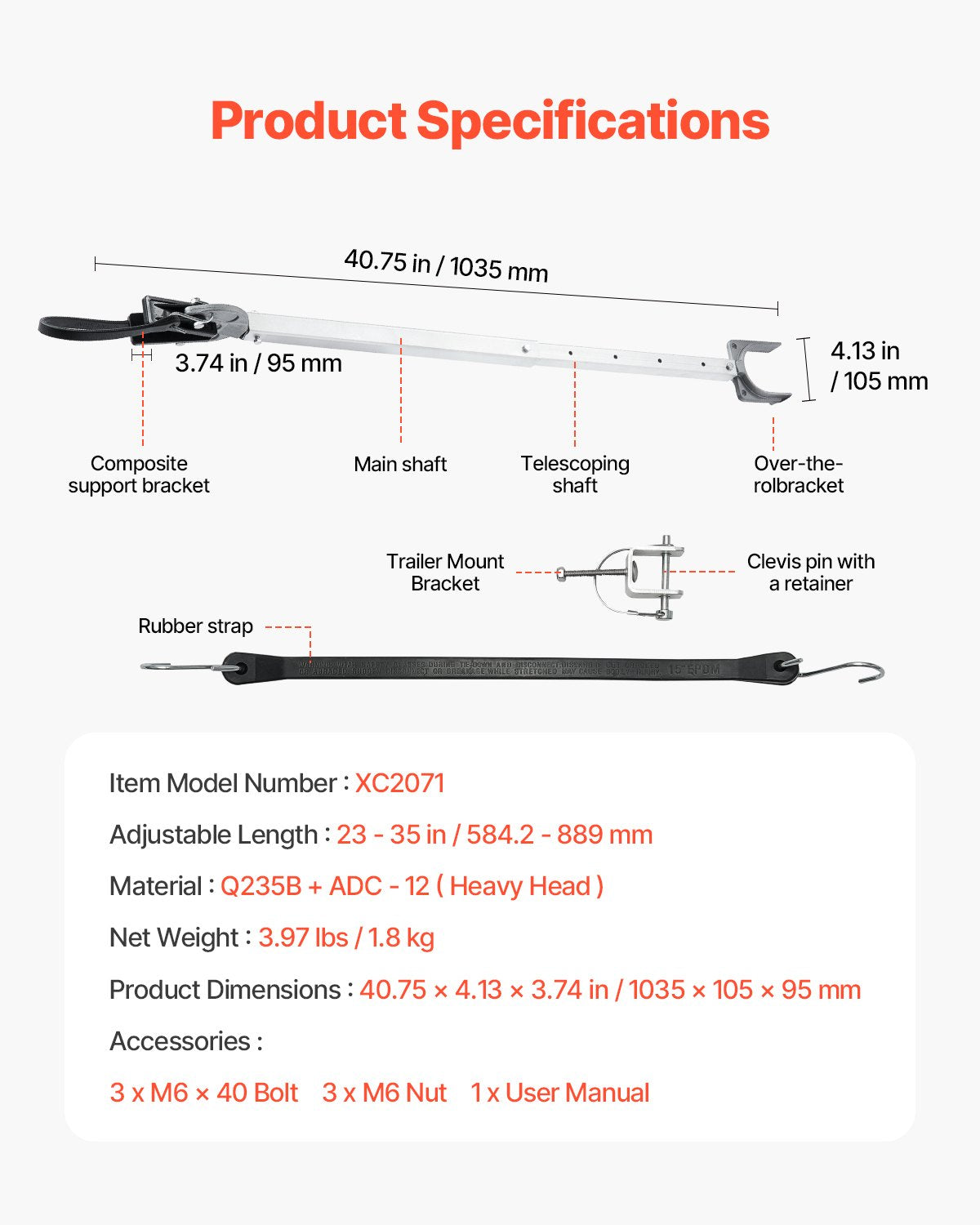 Transom Saver, 23-35 in, Adjustable Boat Transom Saver with Composite Head, Corrosion-Resistant Easy-to-Install Transom Savers for Less Than 100 HP Outboard Motor , Fit for Roller & Trailer