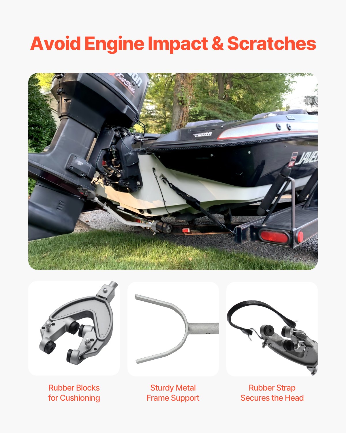 Transom Saver, 26.9-62.2 in, Adjustable Boat Transom Saver with Heavy-Duty Head, Corrosion-Resistant Easy-to-Install Transom Savers for Less Than 150 HP Outboard Motor , Fit for Roller & Trailer