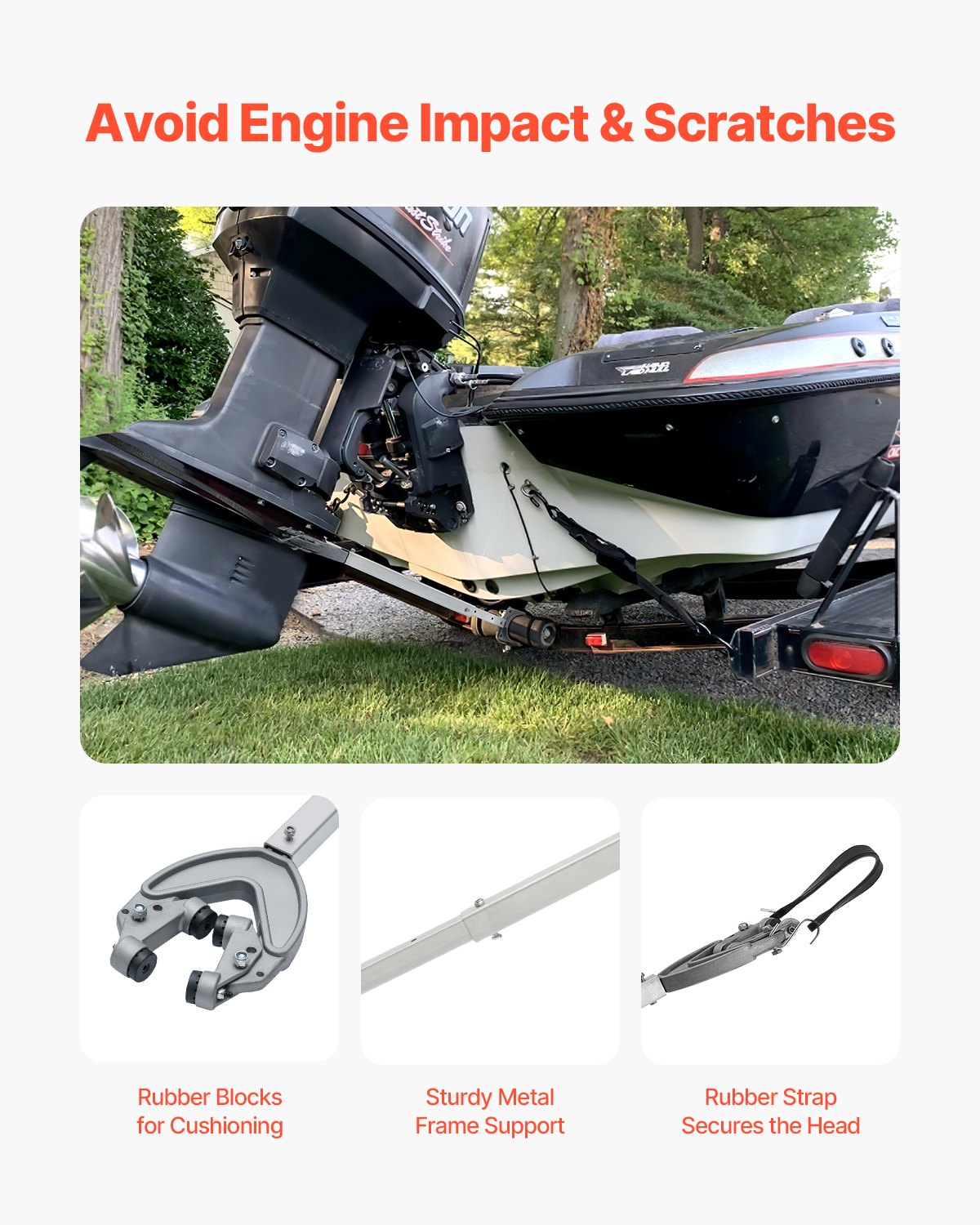 Transom Saver, 32-44 in, Adjustable Boat Transom Saver with Heavy-Duty Head, Corrosion-Resistant Easy-to-Install Transom Savers for Less Than 100 HP Outboard Motor , Fit for Roller & Trailer