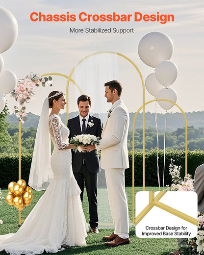 Wedding Arch Backdrop Stand, Set of 3, Metal Stable Stand with Case Connection & Chassis Crossbar Design, Easy-to-Assemble Gold Stand with Premium Metal, Fit for Birthday, Celebration, Holiday