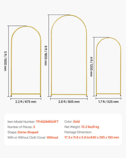 Wedding Arch Backdrop Stand, Set of 3, Metal Stable Stand with Case Connection & Chassis Crossbar Design, Easy-to-Assemble Gold Stand with Premium Metal, Fit for Birthday, Celebration, Holiday