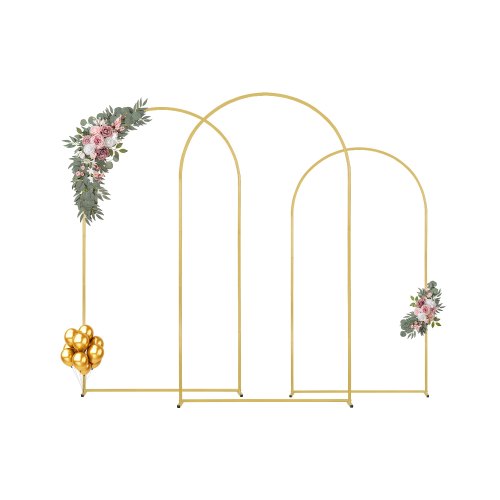 Wedding Arch Backdrop Stand, Set of 3, Metal Stable Stand with Case Connection & Chassis Crossbar Design, Easy-to-Assemble Gold Stand with Premium Metal, Fit for Birthday, Celebration, Holiday