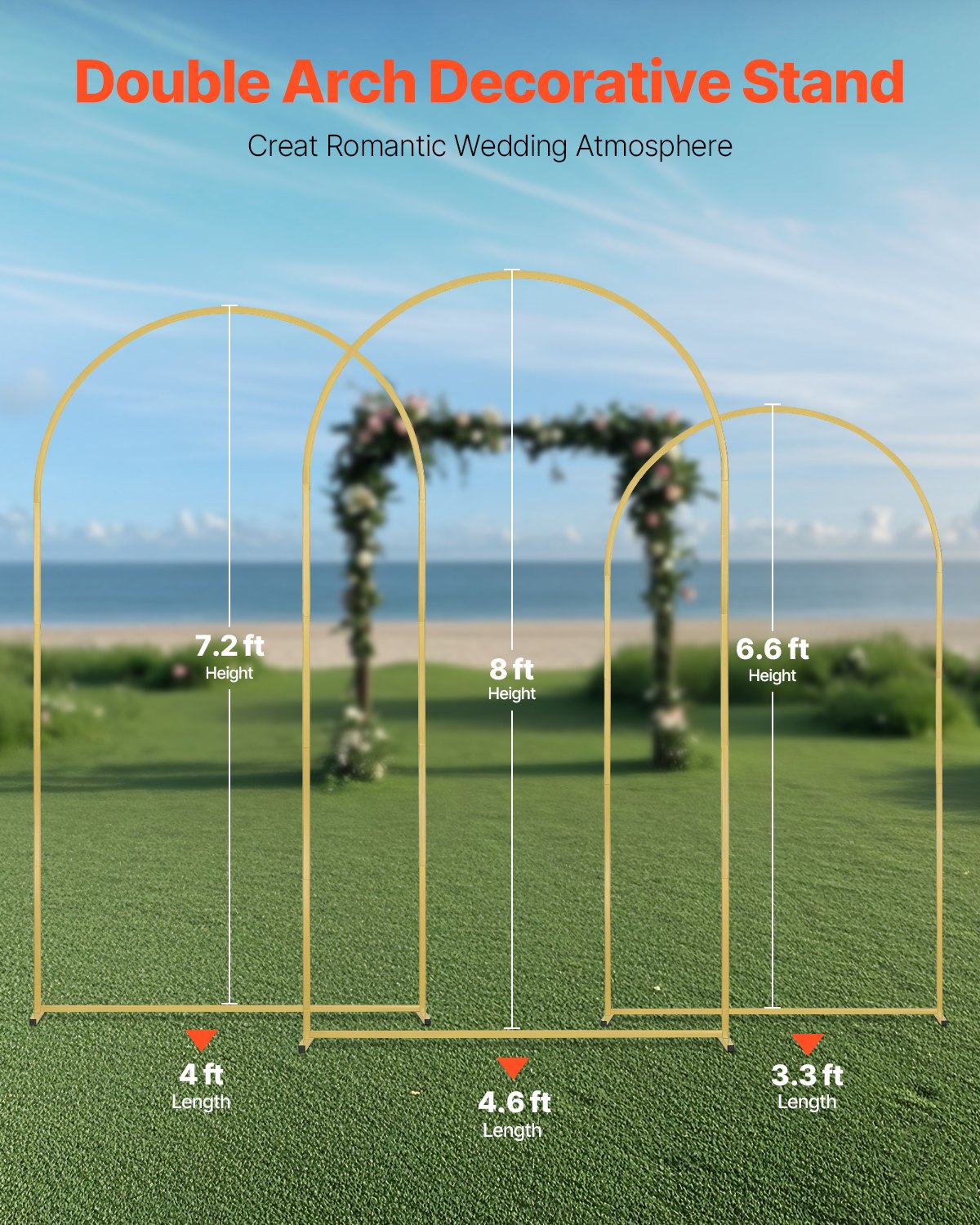 Metal Arch Backdrop Stand Set med 3 stativ med fodralanslutning för bröllop