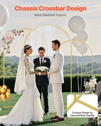 Wedding Arch Backdrop Stand, Set of 3, Metal Stable Stand with Case Connection & Chassis Crossbar Design, Easy-to-Assemble Gold Stand with Premium Metal, Fit for Birthday, Celebration, Holiday