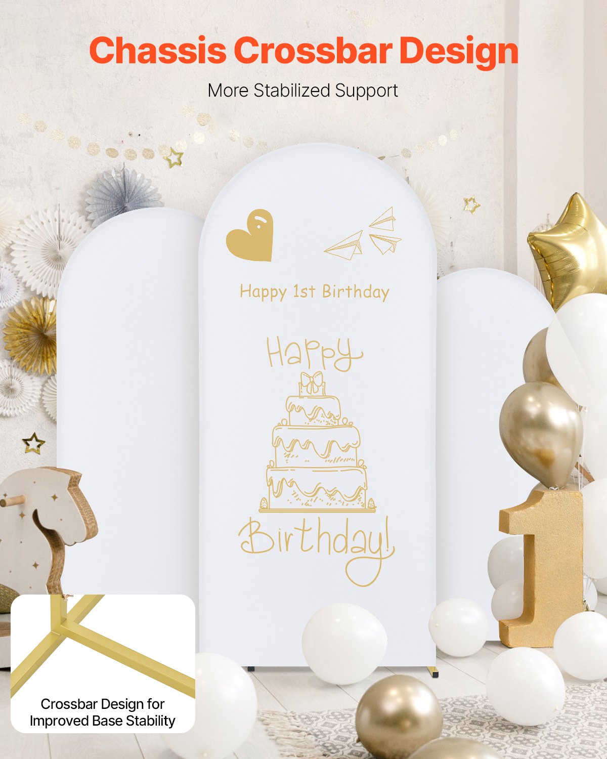 Metal Arch Backdrop Stand Set med 3 stativ med premium gasväv för bröllop