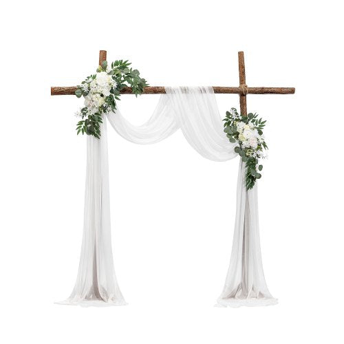 Artificial Wedding Arch Flowers Kit, White Wedding Arch Flowers with Drapes Kit (Pack of 3) - 2 Pcs Floral Arrangement, 1 Pcs Sheer Drapes, for Ceremony Bouquets Reception Backdrop Decoration