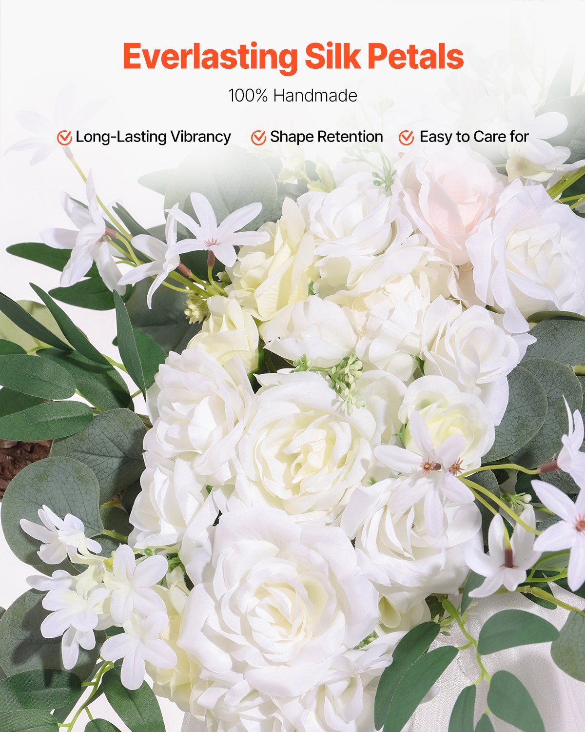 Künstlicher Hochzeitsbogen, Blumen-Set, weiß, mit 2 Blumen und 1 Vorhang