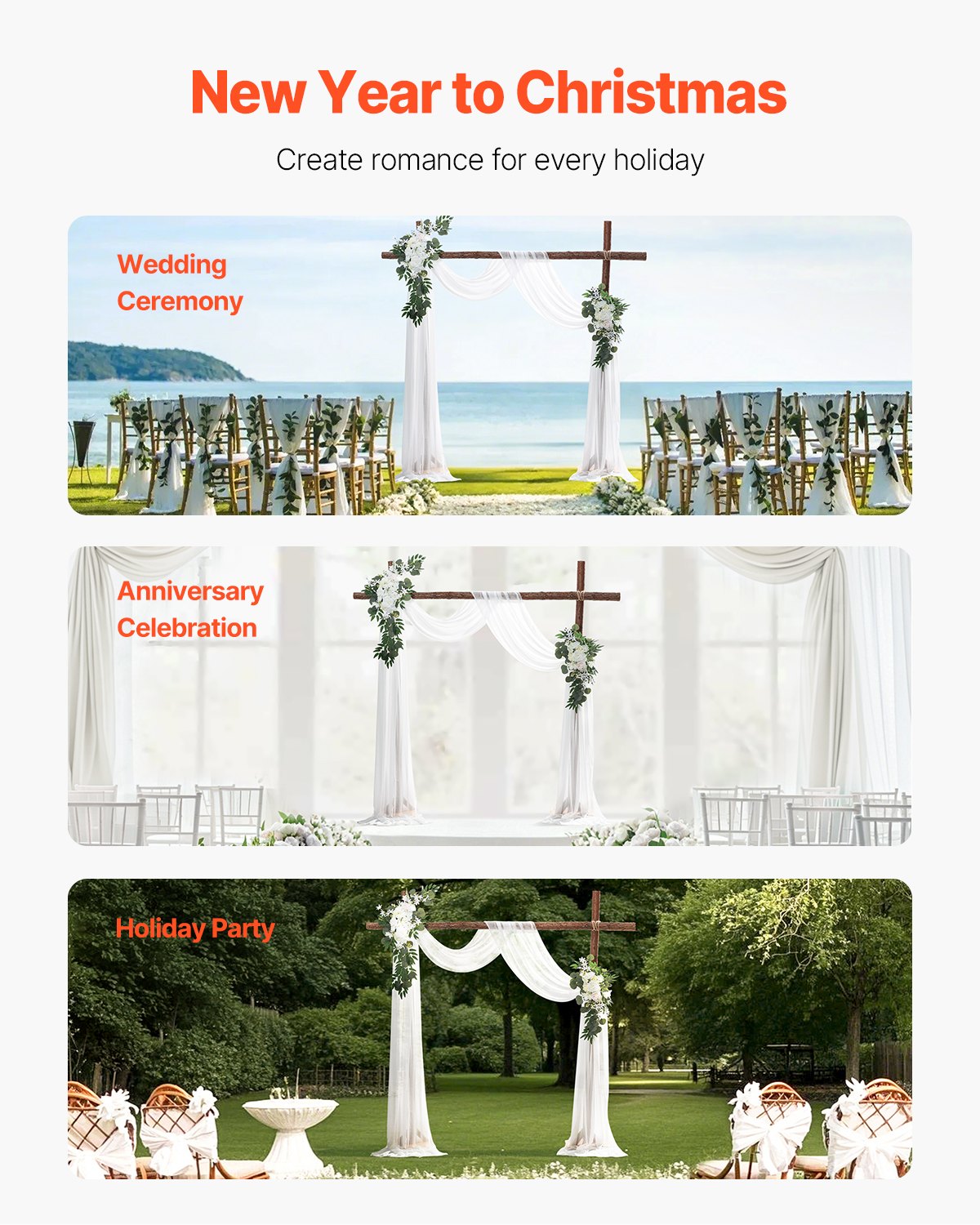 Künstlicher Hochzeitsbogen, Blumen-Set, weiß, mit 2 Blumen und 1 Vorhang