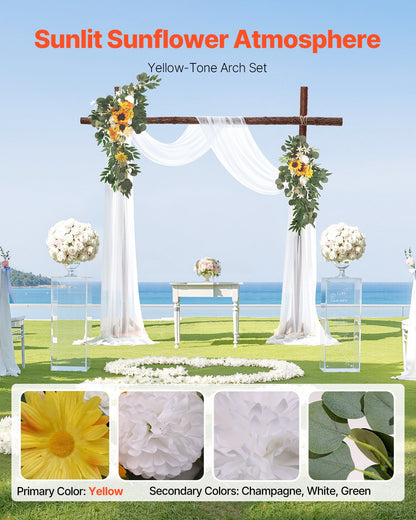 Artificial Wedding Arch Flowers Kit Yellow With 2 Pcs Flowers 1 Pcs Drapes