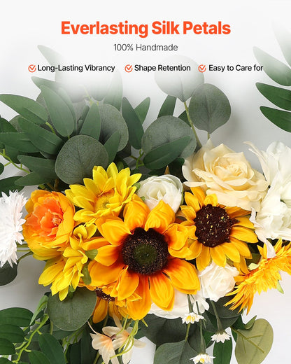 Artificial Wedding Arch Flowers Kit Yellow With 2 Pcs Flowers 1 Pcs Drapes